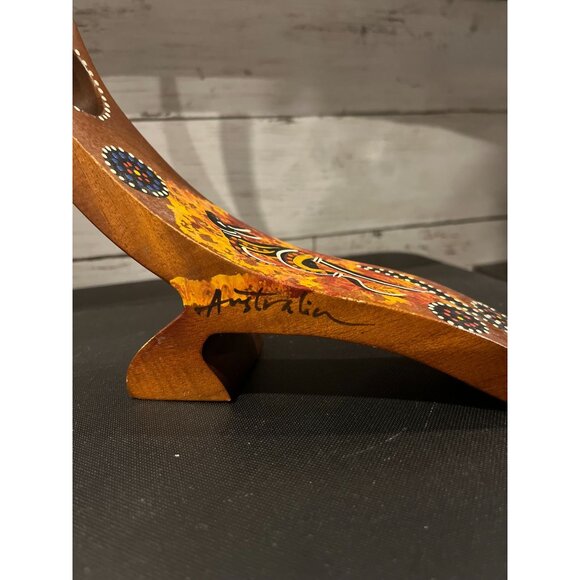 Handcrafted Australian Aboriginal Art Wooden Boomerang Display Stand With Kangar - Picture 2 of 6